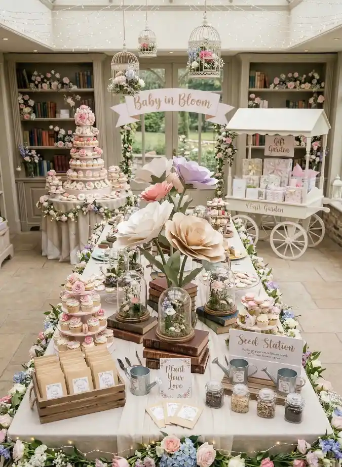 Secret Garden Library - Baby in Bloom Shower with a Vintage Twist