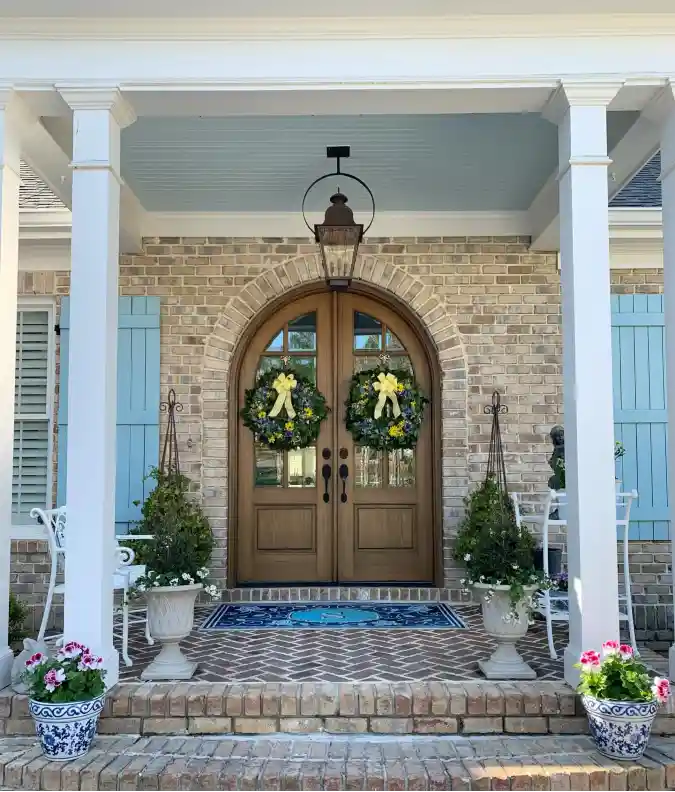 Sky Blue and Honey Oak Grand Entry - Spring Porch Decor with Coastal Charm
