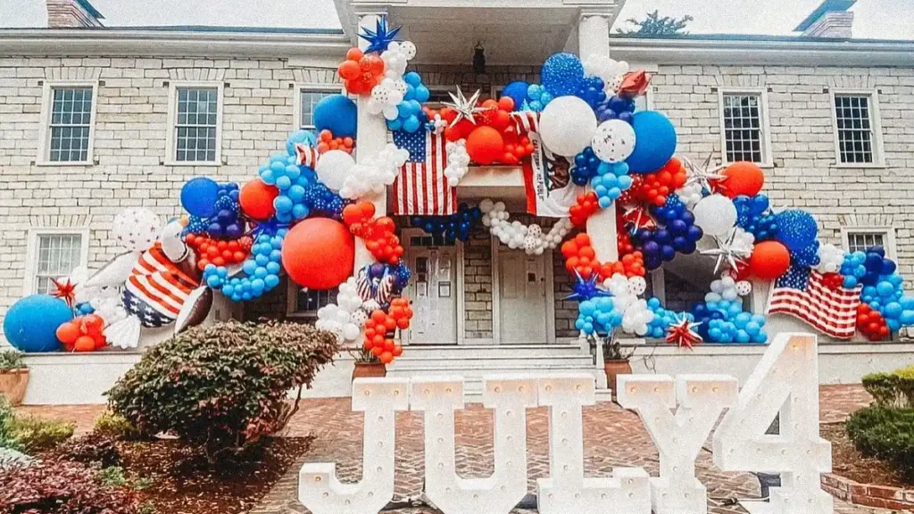 Star-Spangled Stone Manor A Maximalist Approach to Fourth of July Porch Decor