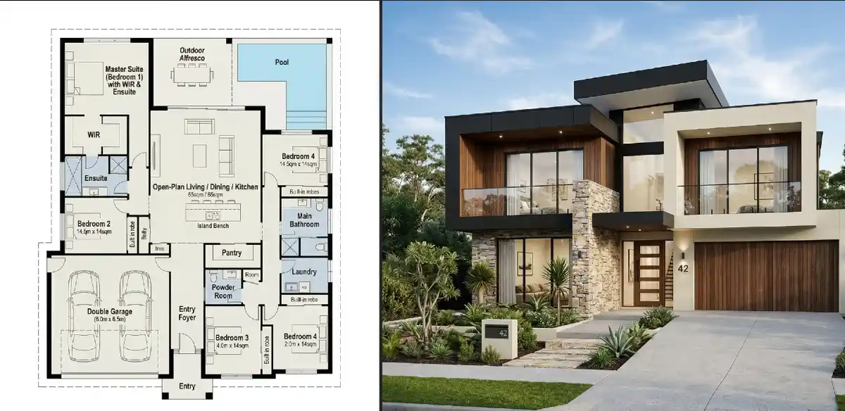 Stone-Clad Contemporary Marvel - Curb Appeal That Commands Attention