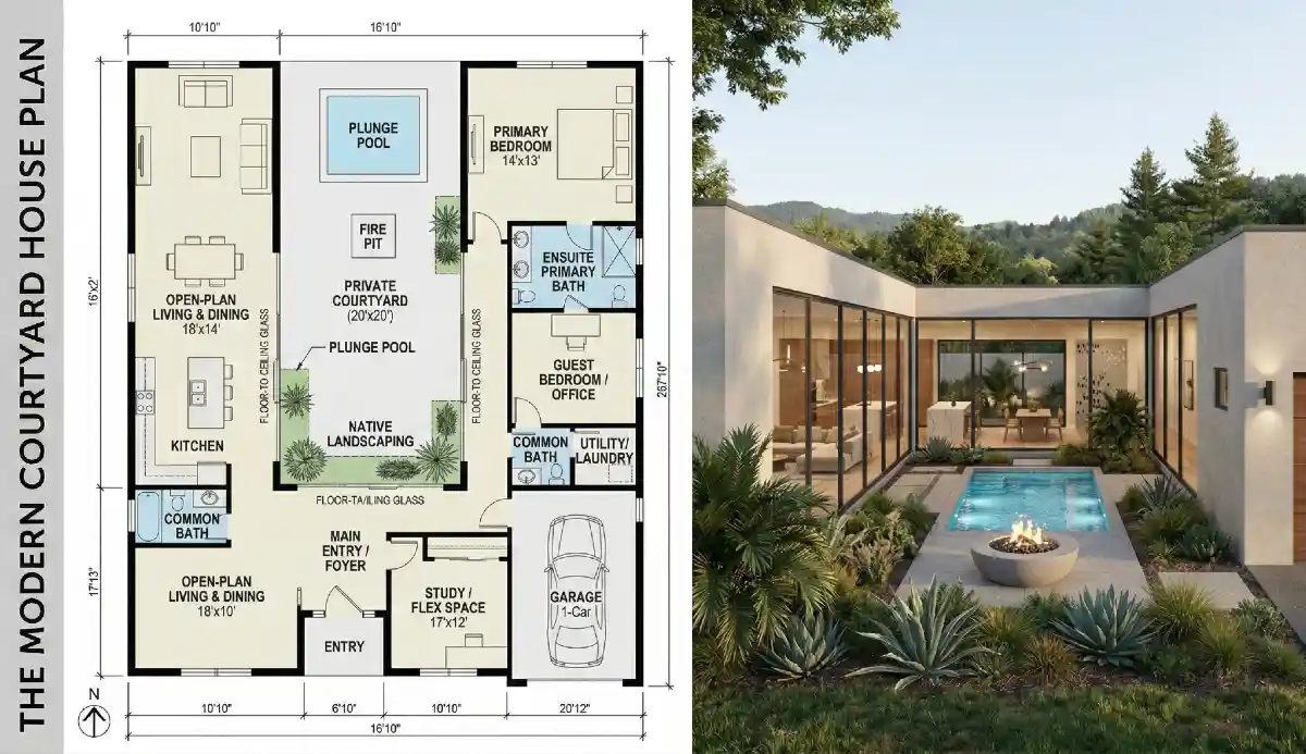 Sun-Drenched Slate & Stucco Sanctuary - A Modern Courtyard Masterclass