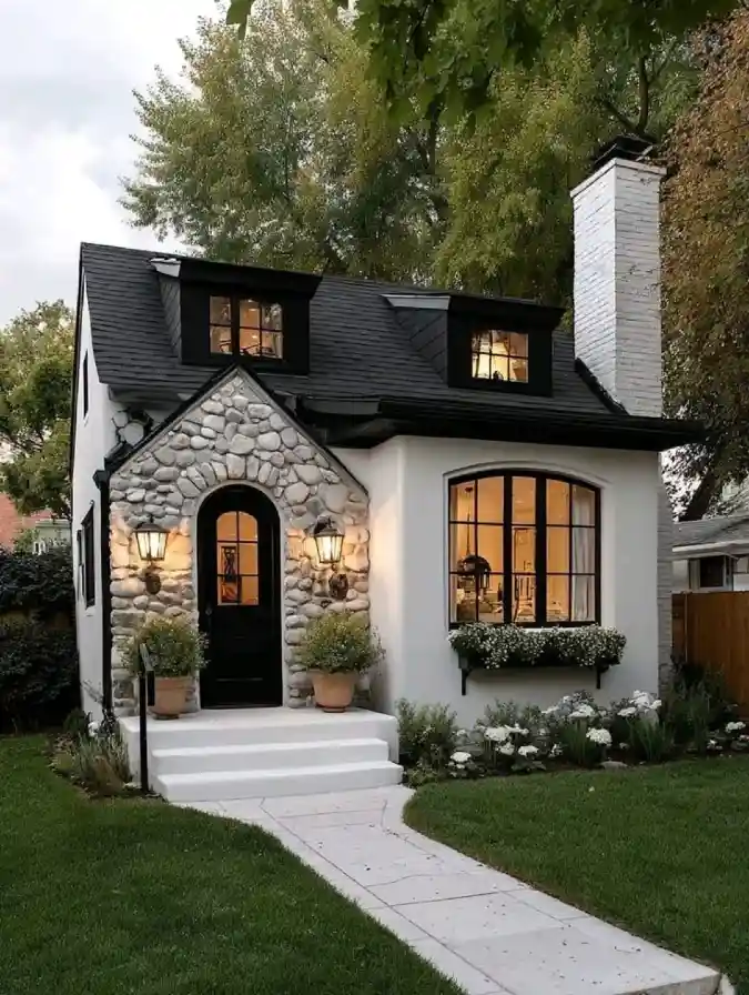 Tudor-Cottage Glow Maximizing Small Footprints with Arched Fenestration