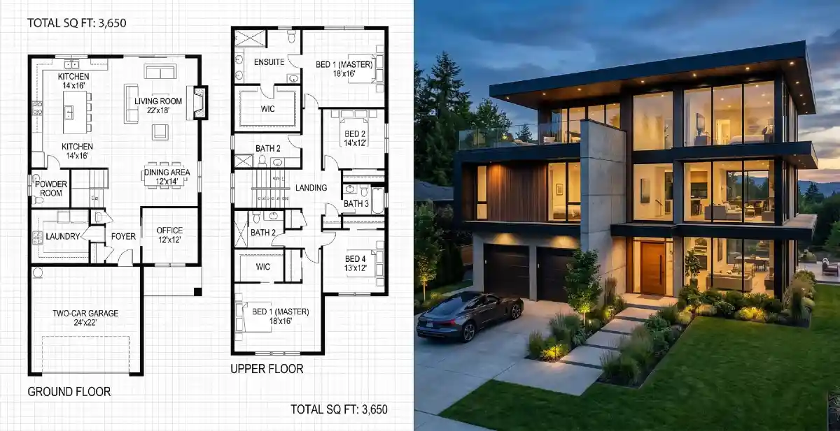 Twilight Concrete & Glass - A Bold 4-Bedroom Statement in Modern Geometry