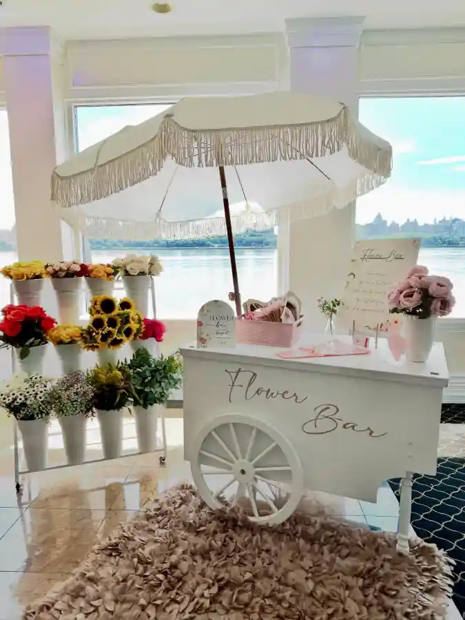 Vintage Parisian Fringe Flower Cart - A Floral Oasis for Upscale Events