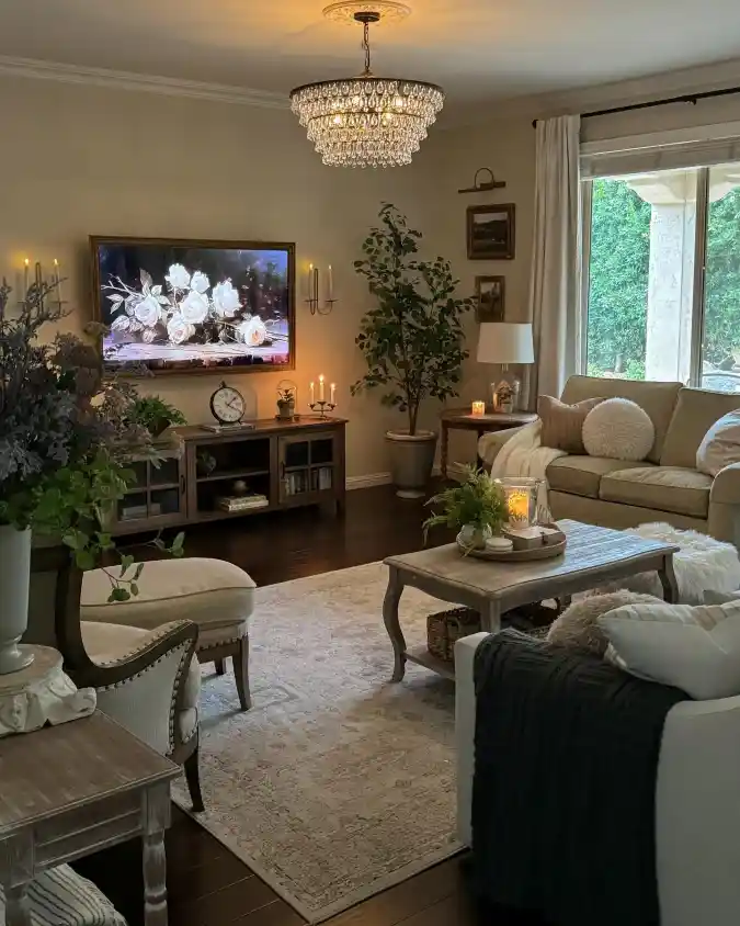 Warm Elegance & Botanical Accents - A Living Room Transition into Spring