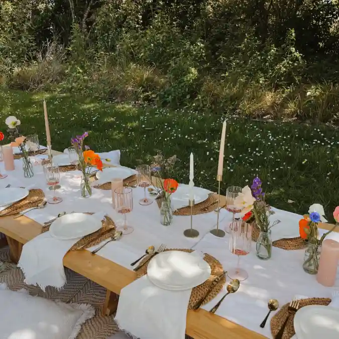 Whimsical Meadow Low-Profile Dining - Spring Garden Party Setting