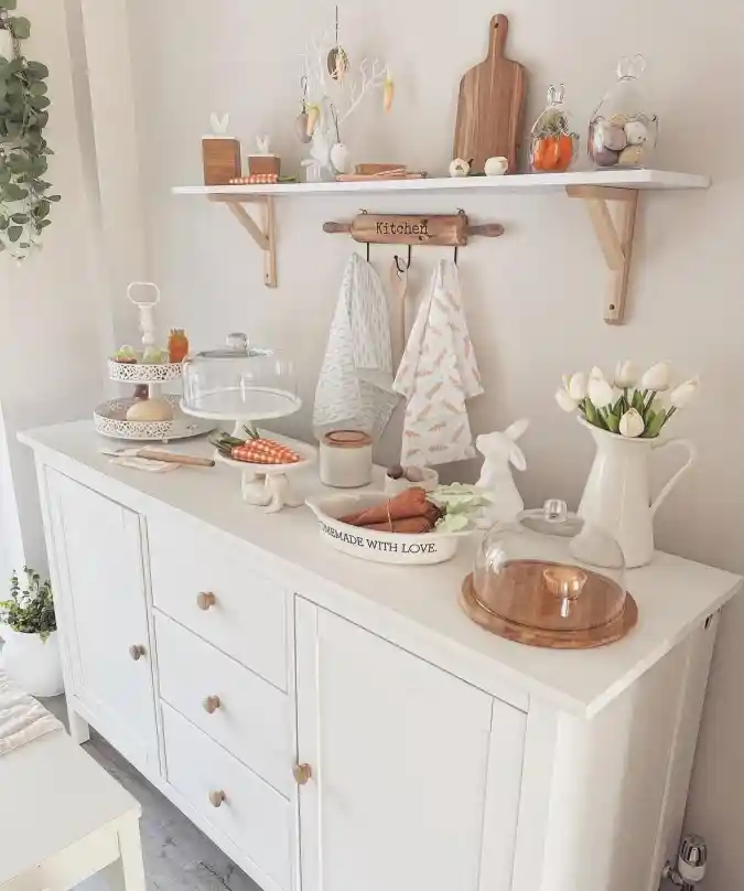 Whimsical White & Carrot-Cottage Kitchen - 25+ Creative Easter Home Decor Ideas