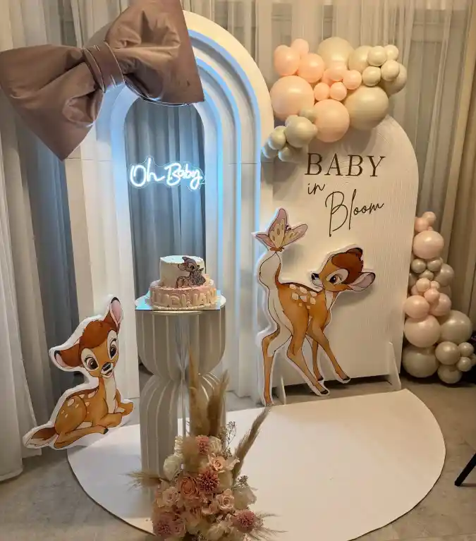 Whimsical Woodland Elegance — Bambi-Inspired Baby in Bloom Celebration