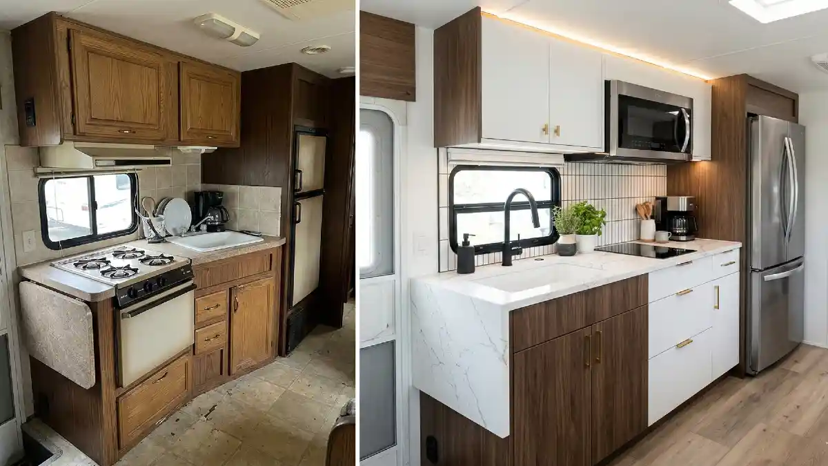 Wood-Grain Gloom to Waterfall Wonder - A High-Contrast RV Transformation