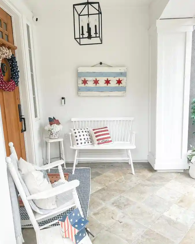 A Crisp White Porch - 4th of July Front Porch Decoration Idea