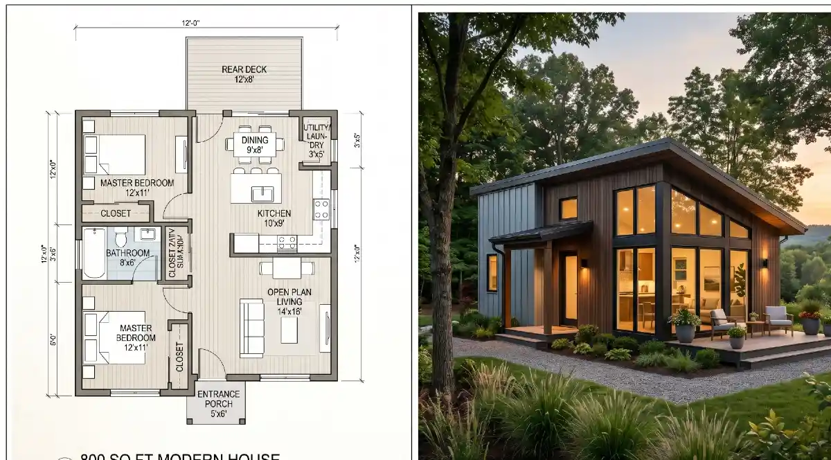 Architectural Harmony - Modern 800 Sq Ft Living in Walnut and Charcoal