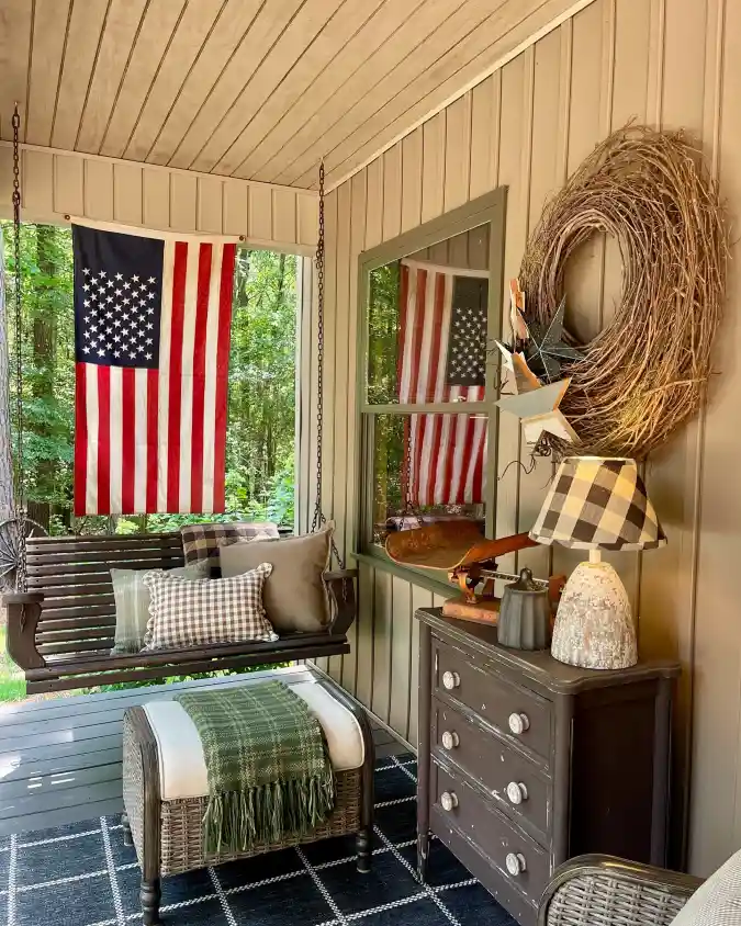 Rustic Americana Retreat - 4th of July Front Porch with Vintage Charm