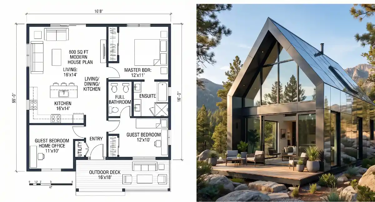 Sleek Onyx Gable Retreat - Minimalist Living with a Dramatic Edge