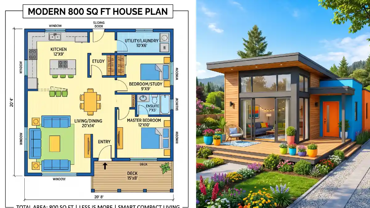Vibrant Cobalt & Cedar Retreat - Modern Living in 800 Square Feet