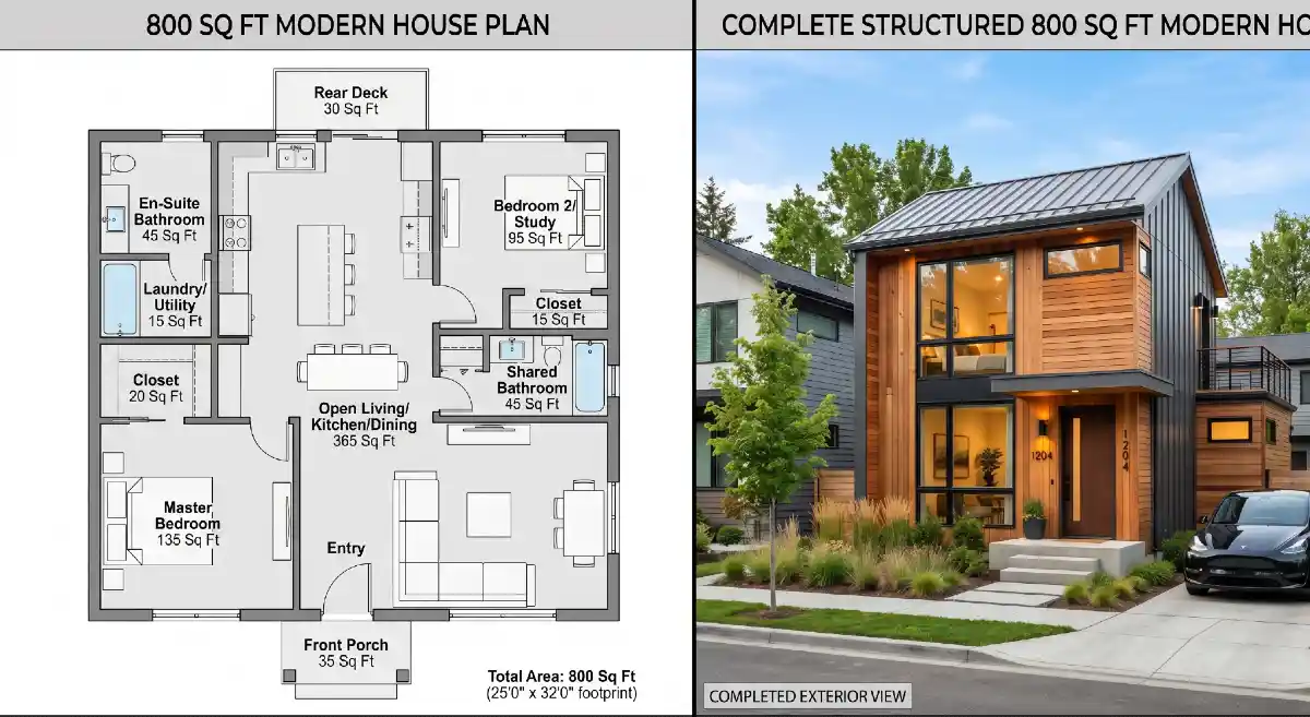 Warm Cedar and Charcoal Modern Cottage - Maximizing Every Inch of an 800 Sq Ft Plan